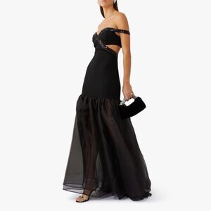 NEW Staud Emmaline Off-the-Shoulder Cut-Out Dress in Black, New, Size S